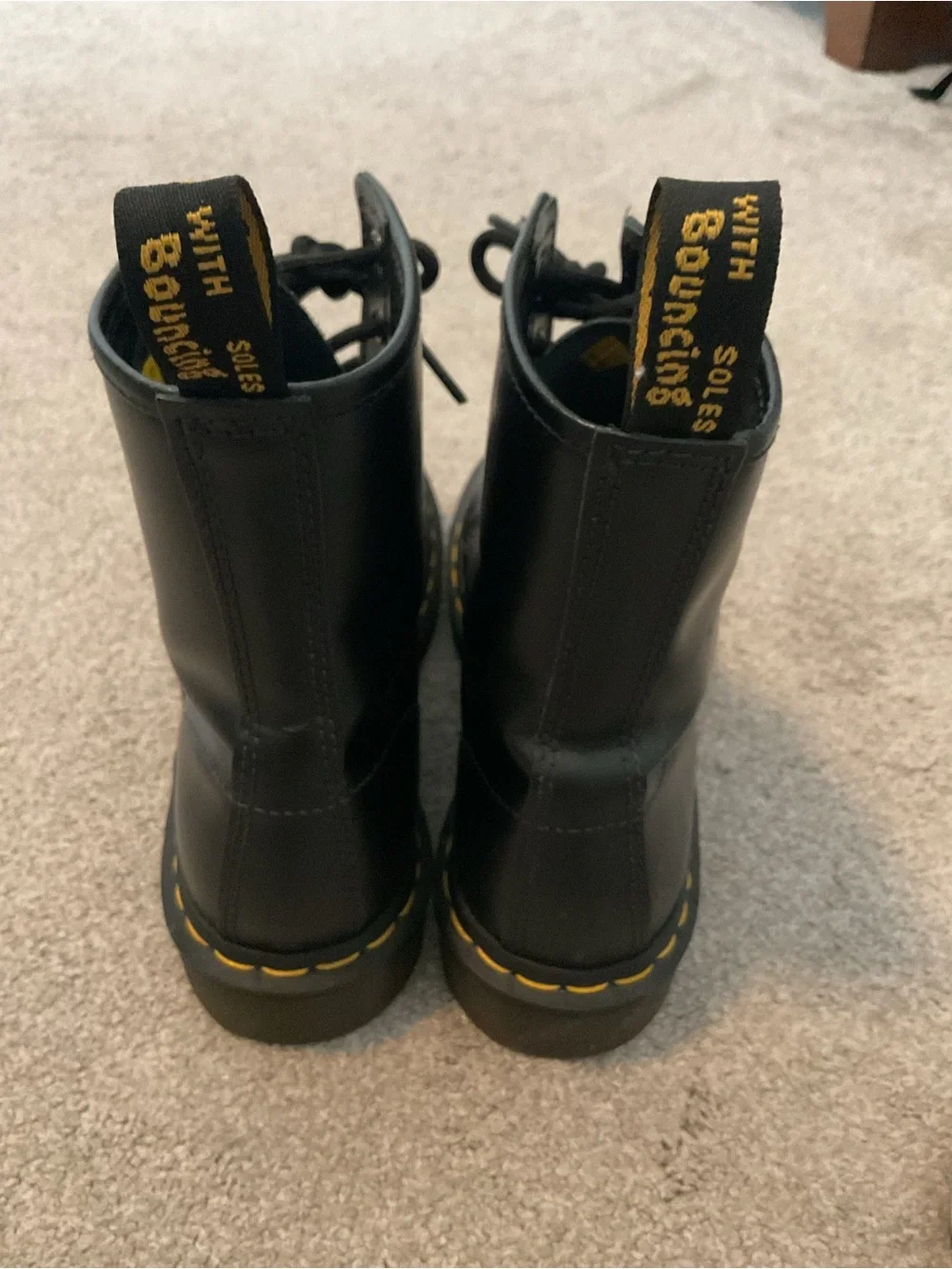 Dr. Martens Black Leather Lace-Up Boots with Yellow Stitching